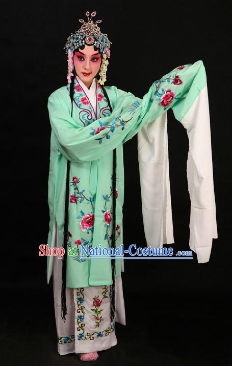 Light Green Peking Opera Huadan Long Sleeve Costumes and Skirt for Women