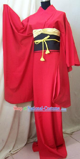 Traditional Japanese Red Kimono Complete Set for Women