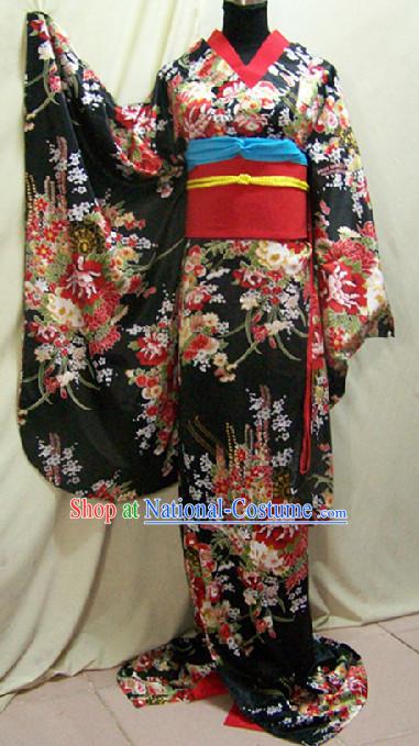 Traditional Japanese Geisha Kimono Costumes Complete Set for Women