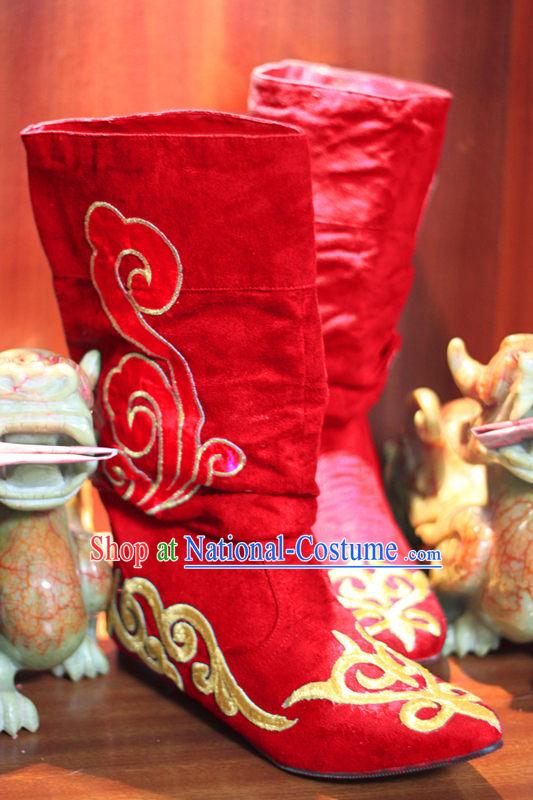 Ancient Chinese Style Red Hanfu Long Boots