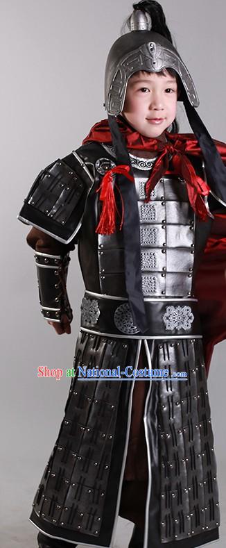 Ancient Chinese General Armor Costumes and Helmet for Children