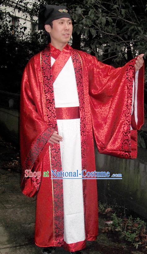 Ancient Chinese Red and White Wedding Dress for Bridegrooms