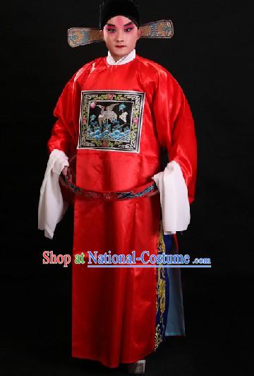 Traditional Chinese Opera Red Official Costume and Hat