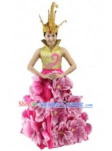 Traditional Chinese Modern Dance Costume and Headdress for Women