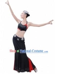 Traditional Chinese Dai Tribe Dance Costumes and Headpiece for Women