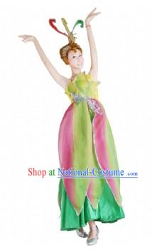 Chinese Flower Dance Costumes and Headdress for Women