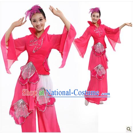 Traditional Chinese Lotus Dance Costumes and Headpiece for Women