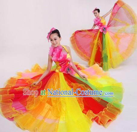 Chinese Modern Rainbow Costumes and Headpiece for Women