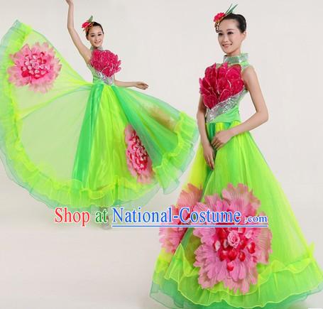 Traditional Chinese Lotus Flower Costumes and Headpiece for Women