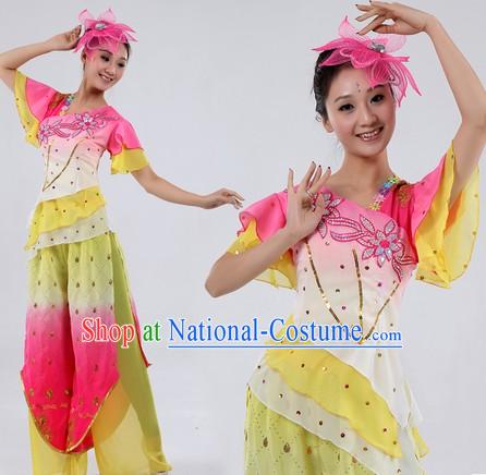 Traditional Chinese Fan or Ribbon Dance Costumes and Headpiece for Women