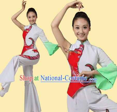 Traditional Chinese Fan or Ribbon Dance Costumes and Headpiece for Women