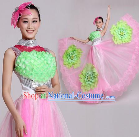 Traditional Chinese Comptemperary Dance Costumes and Headpiece for Women