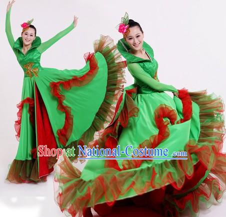 Traditional Chinese Green Nature Dance Costumes and Headpiece for Women