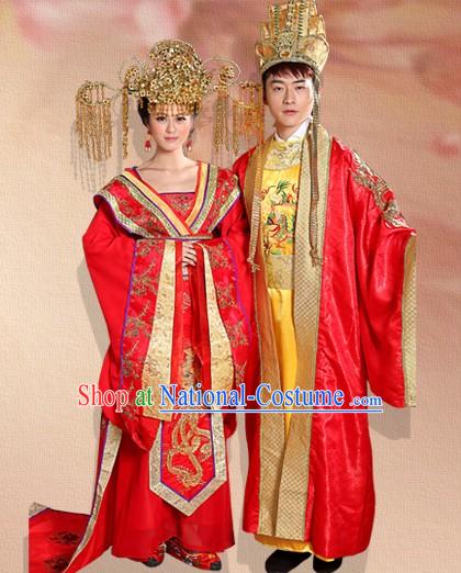 Ancient Chinese Imperial Palace Emperor and Empress Wedding Dresses Two Complete Sets