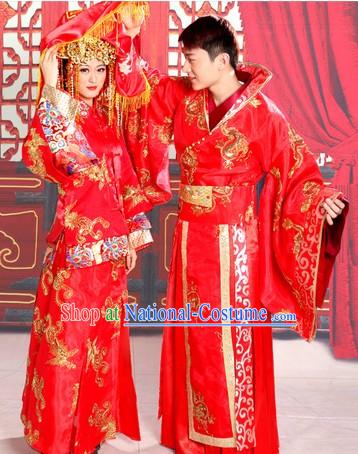 Ancient Chinese Red Wedding Dresses Two Complete Sets