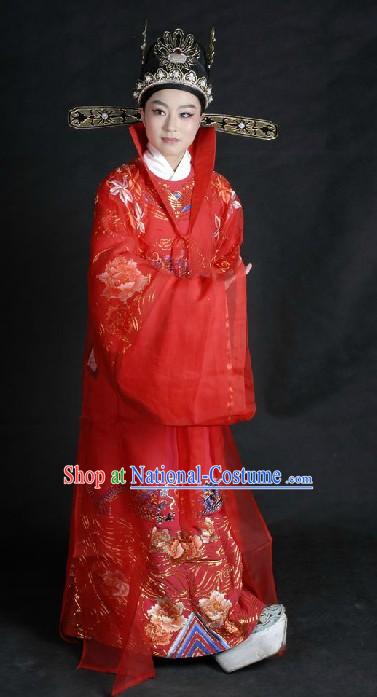 Ancient Chinese Opera Red Wedding Dress and Hat for Bridegrooms