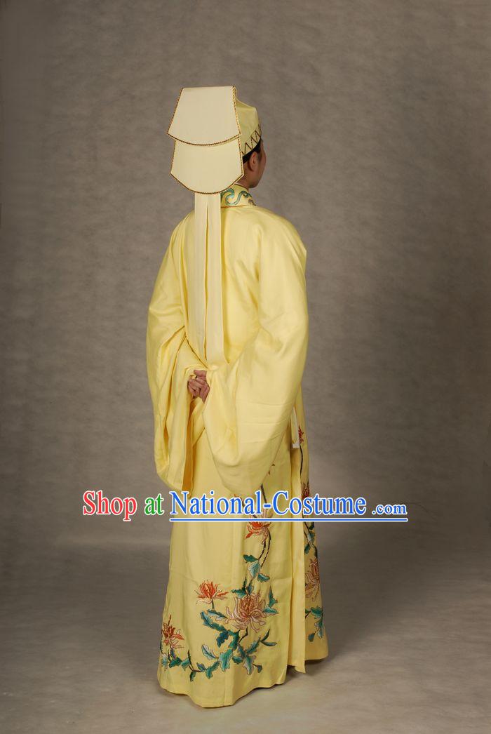 Ancient Chinese Light Yellow Young Men Robe and Hat for Men