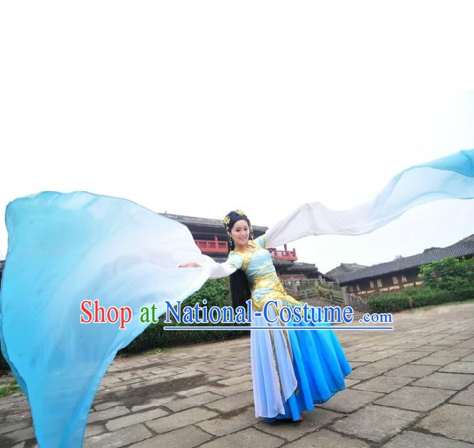 Ancient Chinese Blue Palace Dancer Costumes and Headpiece for Women