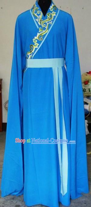 Ancient Chinese Blue Long Sleeve Dance Costumes for Men