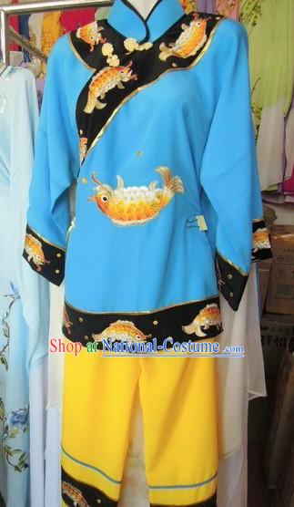 Ancient Chinese Blue Embroidered Fish Costumes for Women