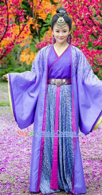 Ancient Chinese Purple Princess Clothing and Headpiece for Women