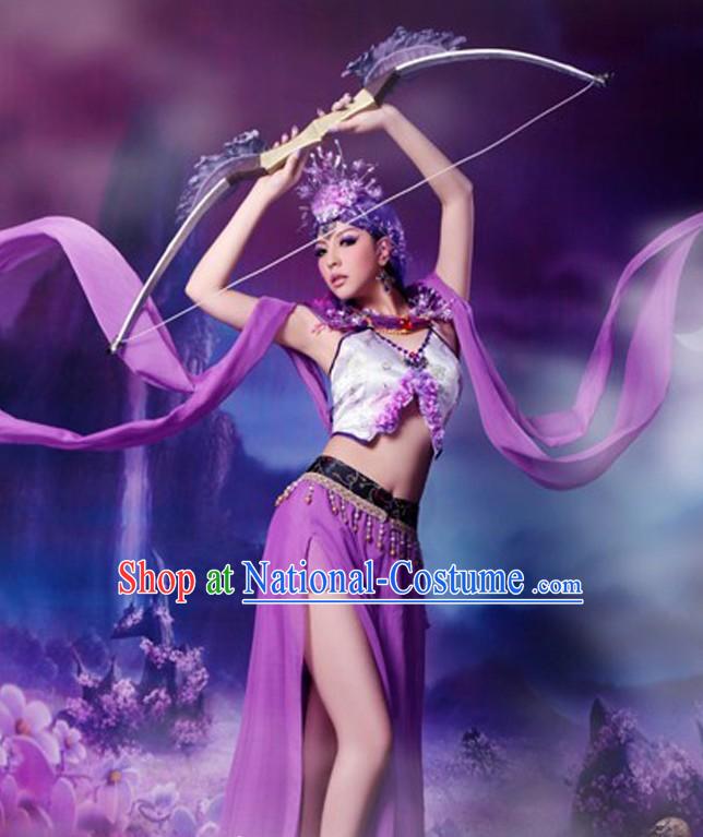 Ancient Chinese Dunhuang Fei Tian Dancer Costumes and Headpiece for Women