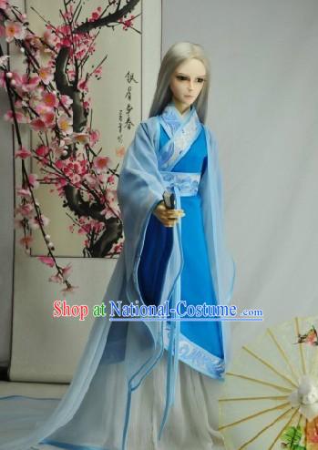 Ancient Chinese Blue Han Fu Guzhuang Clothing for Men