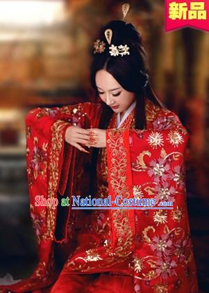 Ancient Chinese Red Wedding Dress Complete Set for Brides