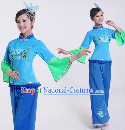 Traditional Chinese Group Dancing Stage Performance Costumes and Headdresses