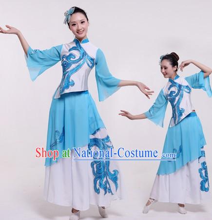 Chinese Classical Blue Dance Costumes and Headpieces