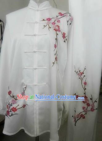 Traditional Chinese White Plum Blossom Silk Tai Chi Uniforms