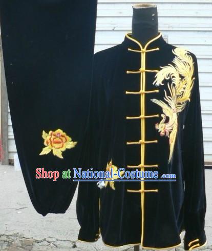 Traditional Chinese Velvet Phoenix Embroidery Tai Chi Competition Clothing