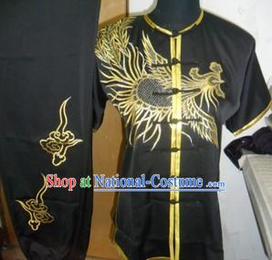 Traditional Chinese Short Sleeves Black Dragon Kung Fu Uniform