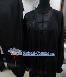 Traditional Chinese Black Long Sleeves Lotus Martial Arts Uniform and Veil