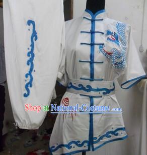 Traditional Chinese White Silk Kung Fu Costumes Complete Set