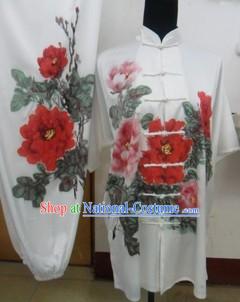 Traditional Chinese White Peony Silk Martial Arts Clothing