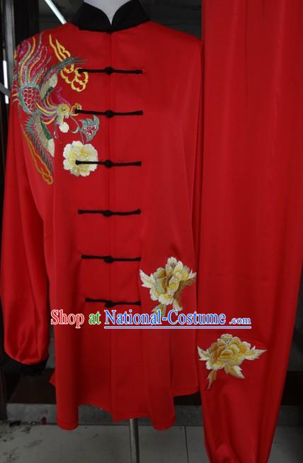 Traditional Chinese Red Tai Ji Martial Arts Phoenix Embroidery Uniform