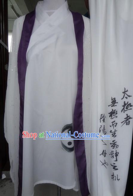 Ancient Chinese White Silk Tai Chi Tai Ji Uniform and Cape Complete Set