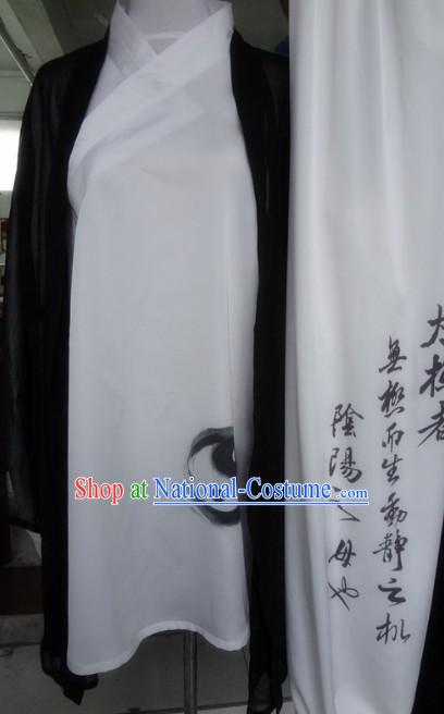 Ancient Chinese White Silk Tai Chi Tai Ji Uniform and Cape Complete Set