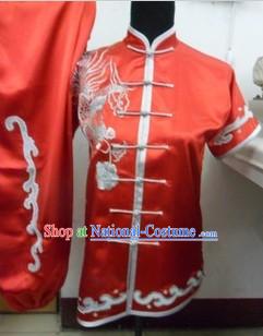 Traditional Chinese Red Phoenix Embroidery Martial Arts Competition Suit