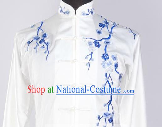 Traditional Chinese White Plum Blossom Embroidery Kung Fu Uniforms