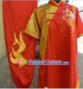 Traditional Chinese Red Dragon Embroidery Kung Fu Costumes