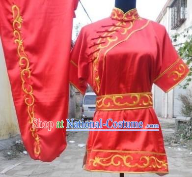 Traditional China Red Short Sleeveless Kung Fu Suits