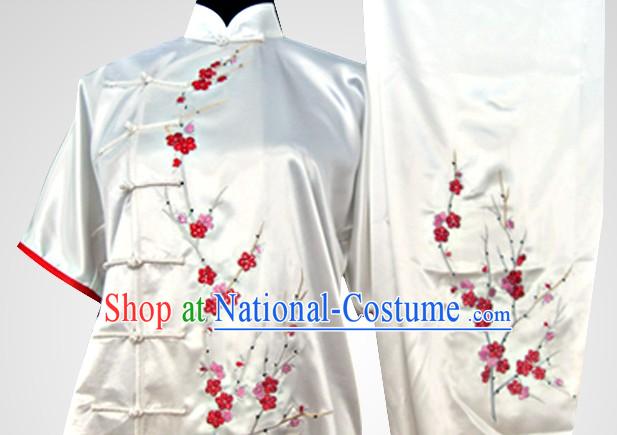 Traditional Chinese Short Sleeves Embroidered Flower Martial Arts Outfits