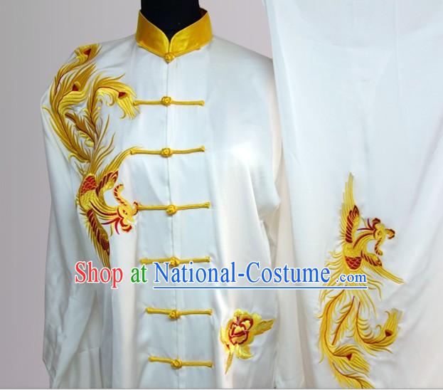 Traditional Chinese Short Sleeves Embroidered Phoenix Kung Fu Clothes