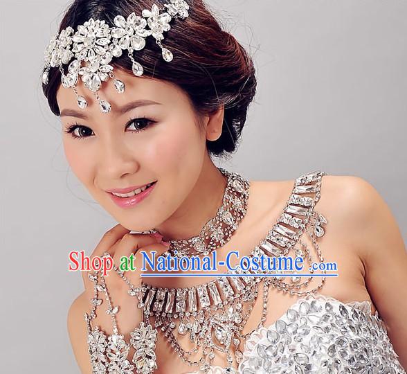 Chinese Classic Bridal Wedding Hair Accessories, Necklace and Hands Accessories Complete Set