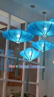 Traditional Chinese Blue Handmade Hanging Palace Lantern