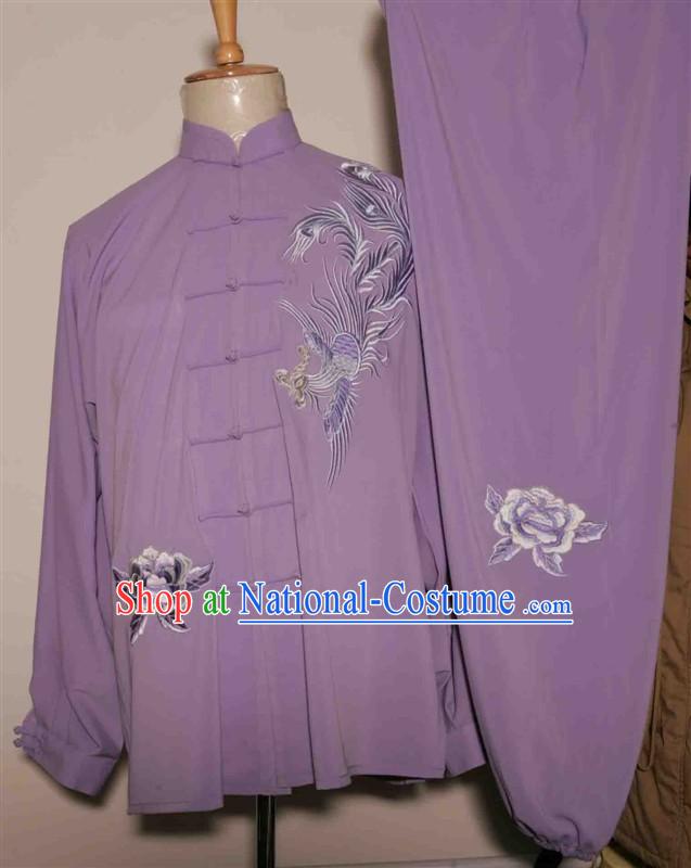 Purple Chinese Phoenix Embroidery Tai Chi and Martial Arts Competition Outfit for Women