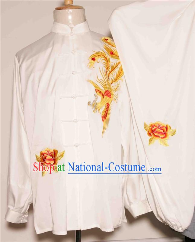 White Chinese Phoenix Embroidery Tai Chi and Martial Arts Competition Suit for Women