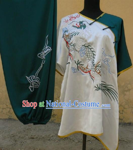 Short Sleeves Dragon Embroidery Martial Arts Tai Ji Clothing